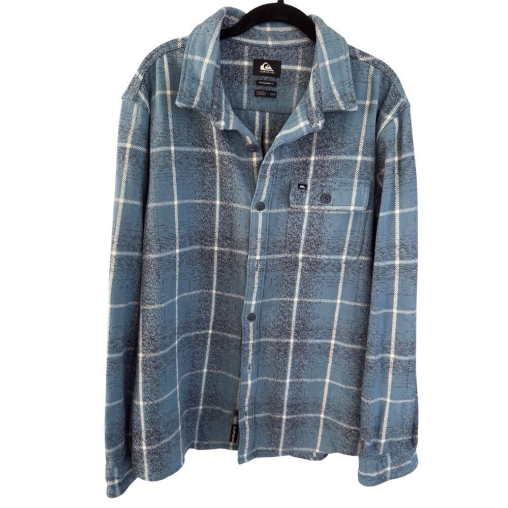 Quiksilver Blue Plaid Flannel Soft Brushed Grunge Skater Coastal Shirt L